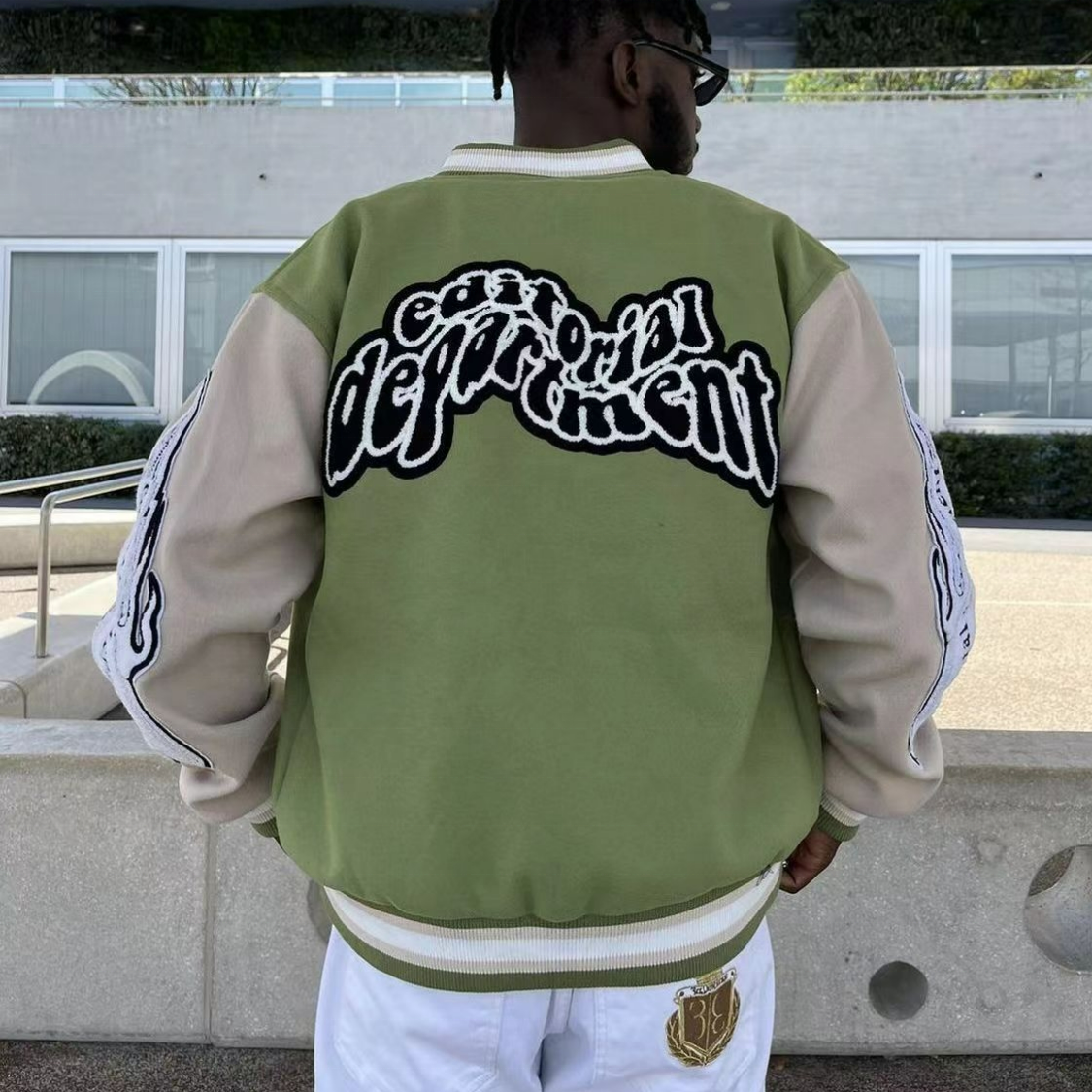OEM Chenille Embroidery College Baseball Jacket Multi Colored Panel Varsity Jackets Chenille Varsity Jacket
