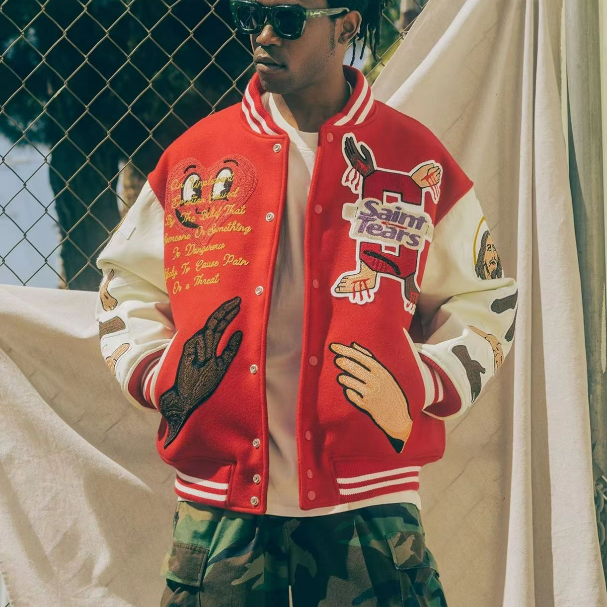 OEM Chenille Embroidery College Baseball Jacket Multi Colored Panel Varsity Jackets Chenille Varsity Jacket