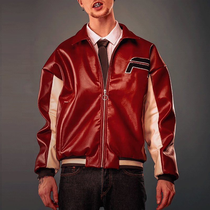 OEM Custom Logo Print Patchwork Chenille Embroidery Baseball Bomber Baseball Varsities Men's Leather jacket