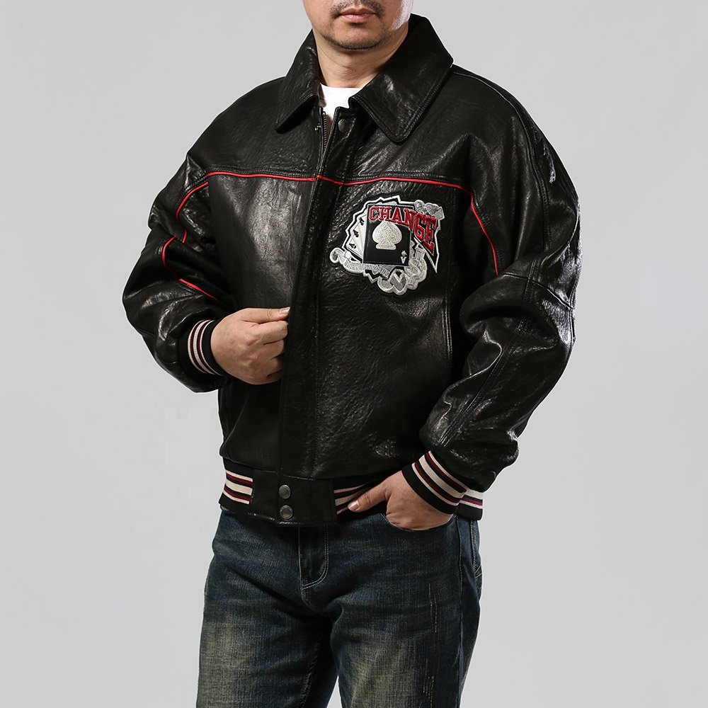 Custom winter plus size casual black Motorcycle Top quality 100% genuine leather coat men's lapel thick real lamb skin jackets