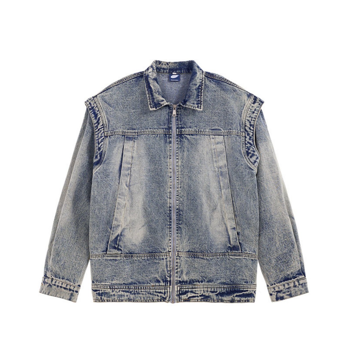 In Stock Custom LOGO Men Outwear Zipper UP Vintage Washed Denim Jackets High Quality Men's High Street Wear Jeans Jacket For Men