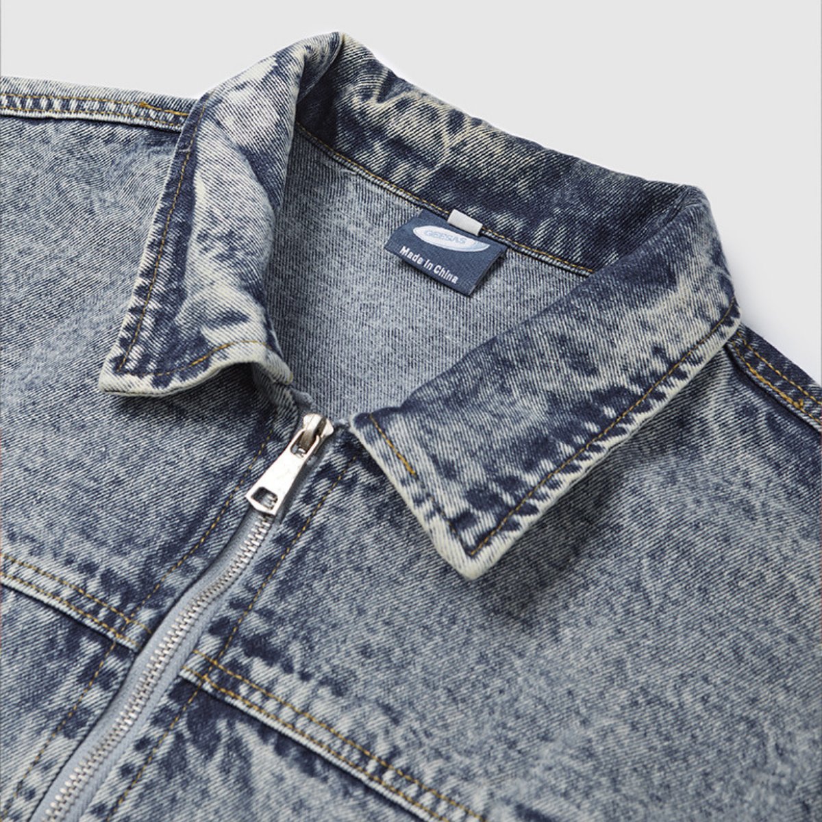 In Stock Custom LOGO Men Outwear Zipper UP Vintage Washed Denim Jackets High Quality Men's High Street Wear Jeans Jacket For Men