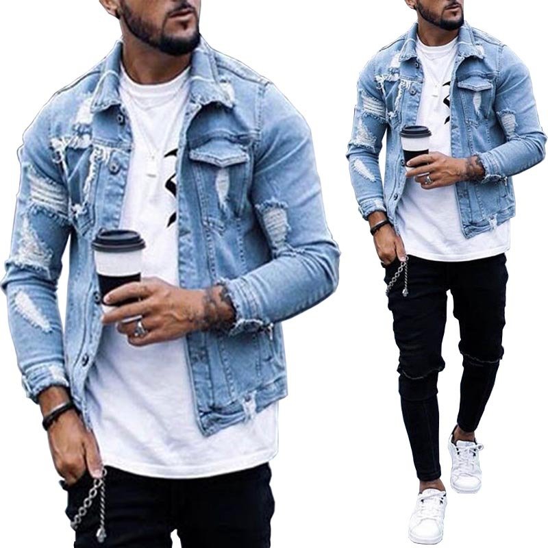 Men's Jacket Ripped Washed Old Denim Jacket Jean Jacket Fashion Mam Clothing Fashion Denim Coat For Men