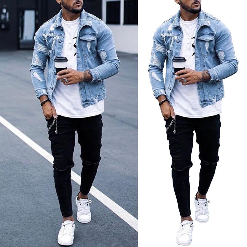 Men's Jacket Ripped Washed Old Denim Jacket Jean Jacket Fashion Mam Clothing Fashion Denim Coat For Men