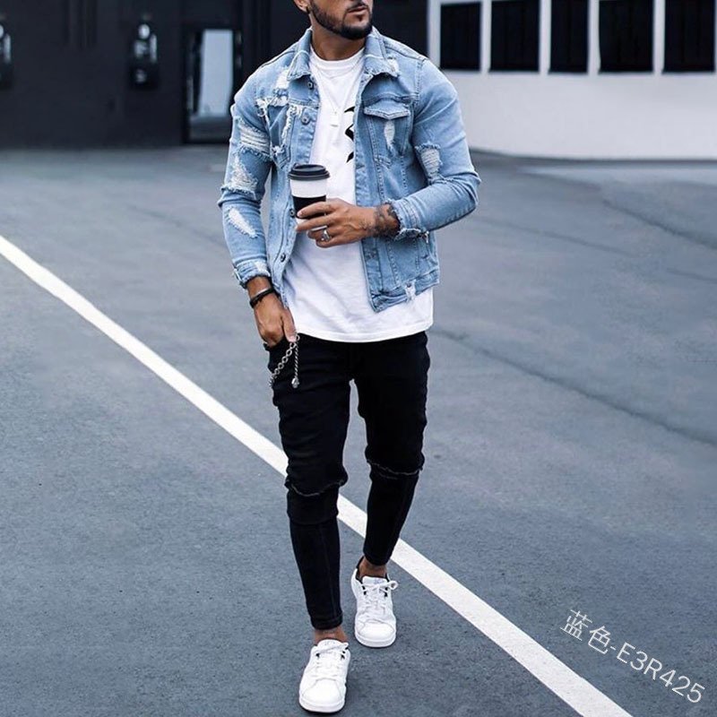 Men's Jacket Ripped Washed Old Denim Jacket Jean Jacket Fashion Mam Clothing Fashion Denim Coat For Men
