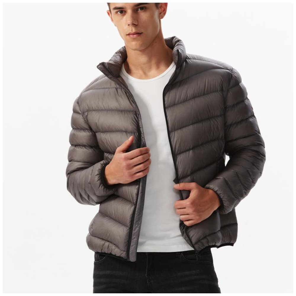OEM Winter Men's Bubble Puffer Coat High Quality Lightweight Zipper Hooded Jacket Fashion Style Fabric Jacket Labels Printing