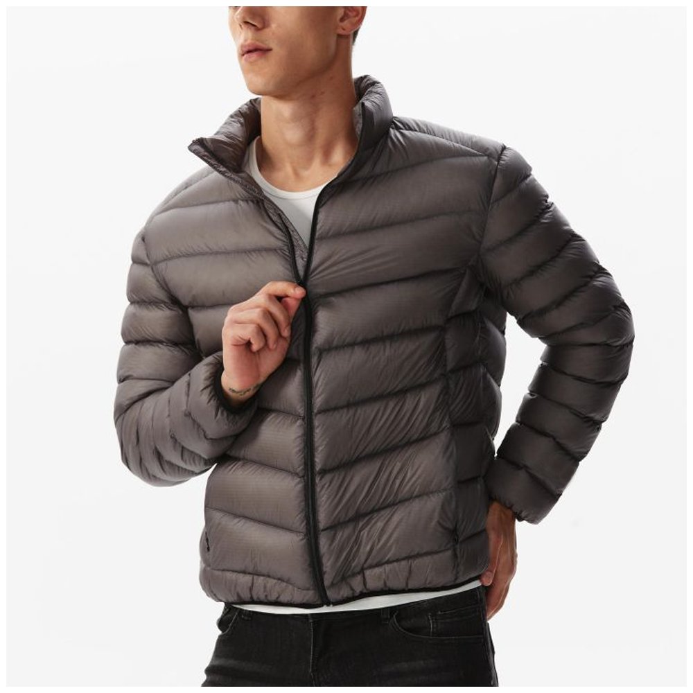OEM Winter Men's Bubble Puffer Coat High Quality Lightweight Zipper Hooded Jacket Fashion Style Fabric Jacket Labels Printing