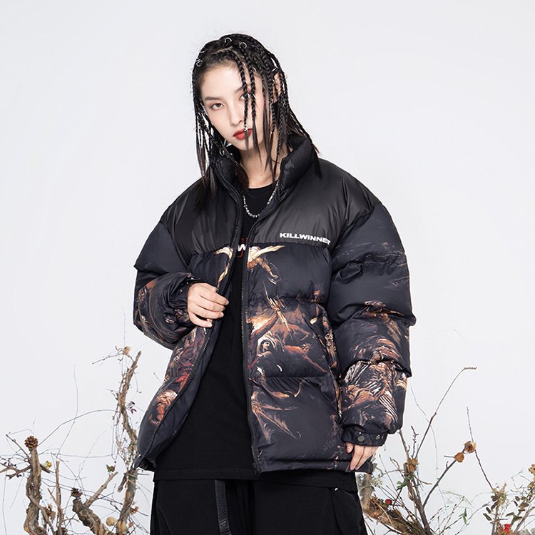 Killwinner high quality streetwear men's winter coat custom print down puffer warm thick padded bubble jacket unisex
