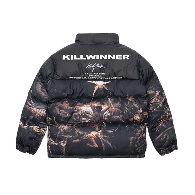 Killwinner high quality streetwear men's winter coat custom print down puffer warm thick padded bubble jacket unisex