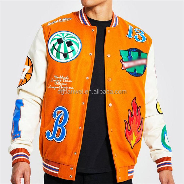 Customized Logo Streetwear Varsity Loose Casual Varsity Sport Jersey Jacket Patch Embroidery Baseball Jacket For Men