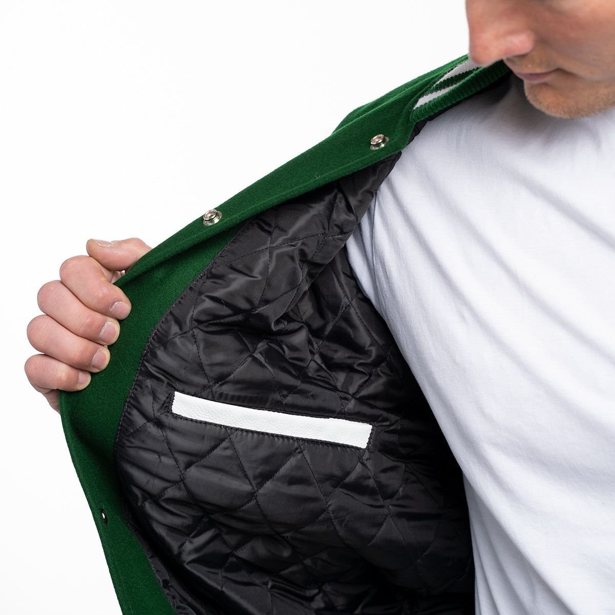 Kelly Green Wool Body & Bright Gold Sleeves Letterman Jacket custom embriodry and chenille work varsity jacket