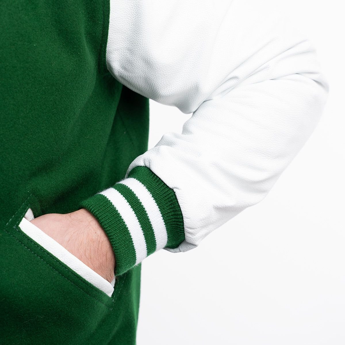 Kelly Green Wool Body & Bright Gold Sleeves Letterman Jacket custom embriodry and chenille work varsity jacket