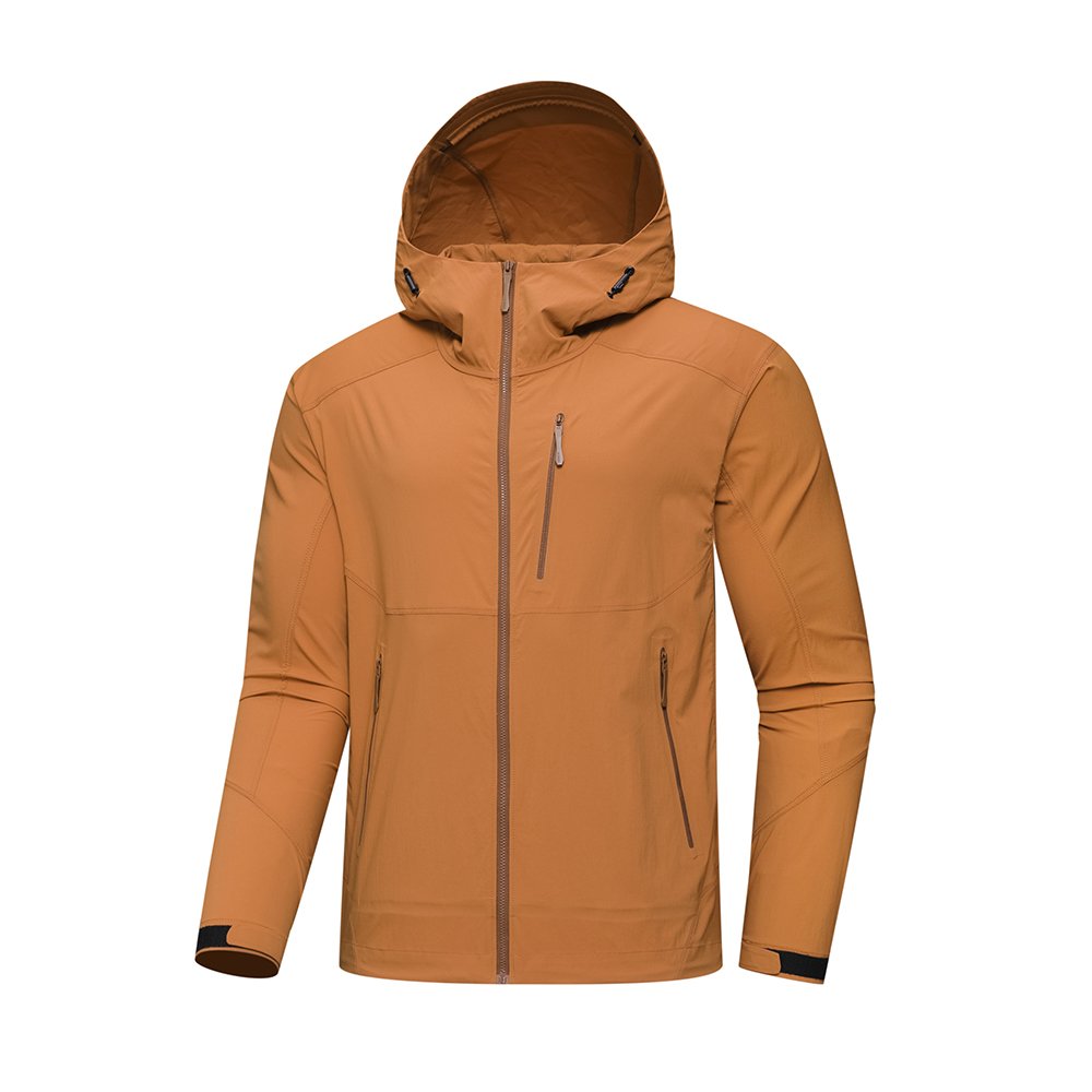 Outdoor hiking clothing hard shell stand-up collar men's jackets waterproof with zipper pockets