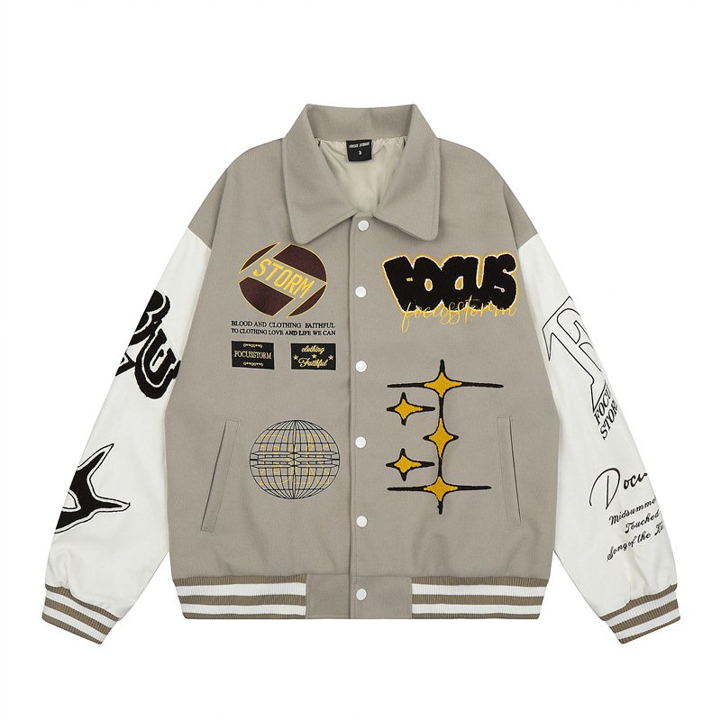 High Quality Men's Custom Logo Embroidery Wool-blend Patchwork Bomber Jacket Streetwear College Baseball Varsity Jacket Women