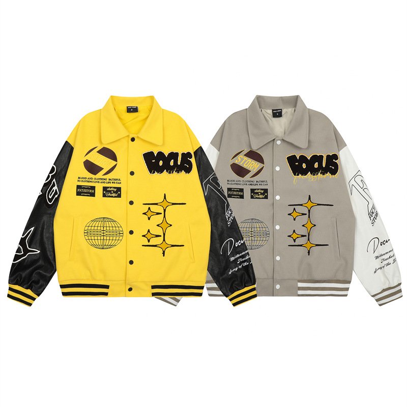 High Quality Men's Custom Logo Embroidery Wool-blend Patchwork Bomber Jacket Streetwear College Baseball Varsity Jacket Women