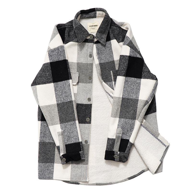 high quality plush warm fleece long sleeve plaid wool jacket shirt men