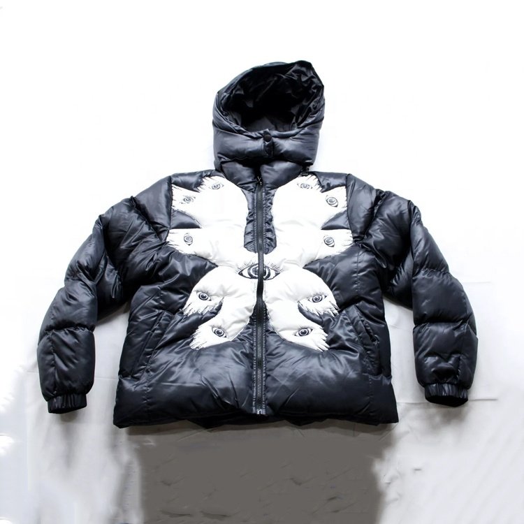 Unisex senior removable hood puffer jacket with black premium