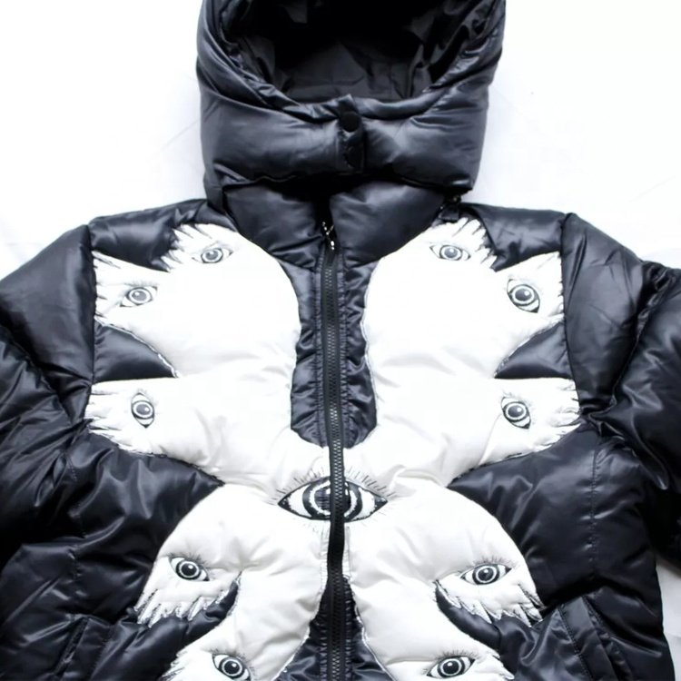 Unisex senior removable hood puffer jacket with black premium