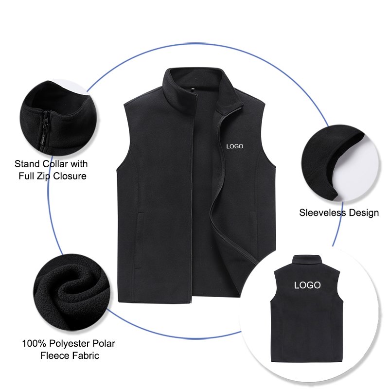 Men's Practical Autumn Outdoor Wearing Polar Fleece Waistcoat with Custom Embroidery Logo Plus Size Vest Jacket