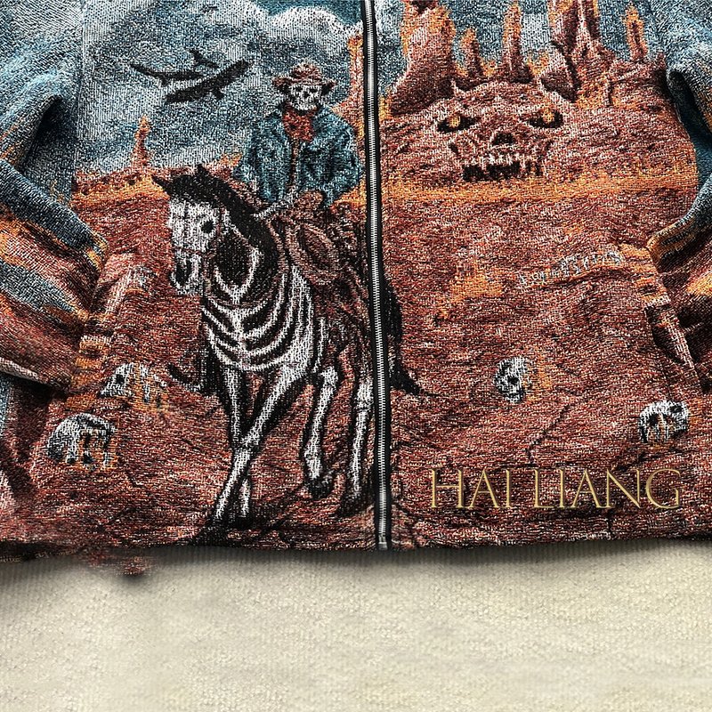 Custom Mens Tapestry Jacket Coats Zipper High Street Turn Down Collar Blanket Jacquard Tapestries Jackets For Men
