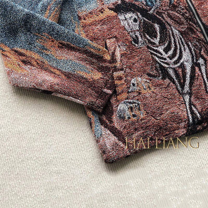 Custom Mens Tapestry Jacket Coats Zipper High Street Turn Down Collar Blanket Jacquard Tapestries Jackets For Men