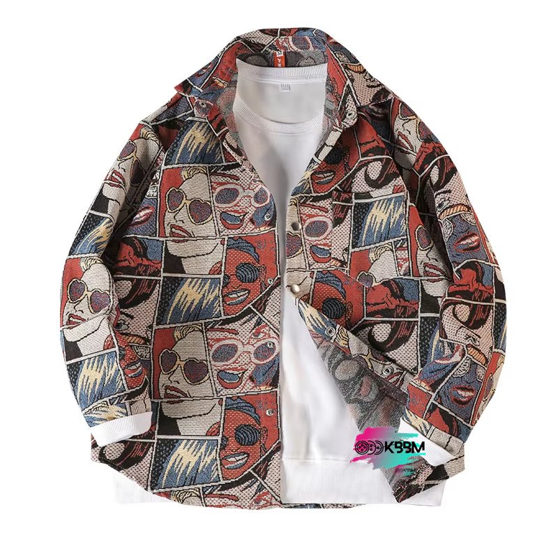 Custom Heavy Weight Woven Jacquard Varsity Style Plus Size Men's Jacket High Quality Heated OEM Service Tapestry Shirt