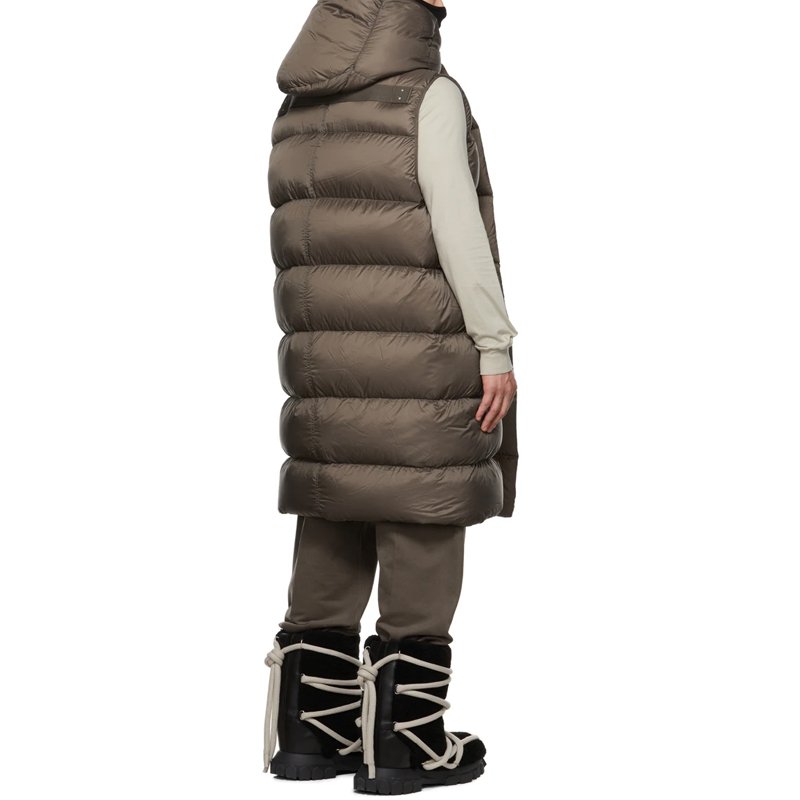 OEM Sleeveless Webbing Strap Down-filled Quilted Puffer Hooded Long Vest Men