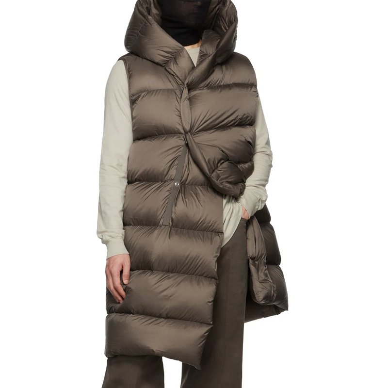 OEM Sleeveless Webbing Strap Down-filled Quilted Puffer Hooded Long Vest Men
