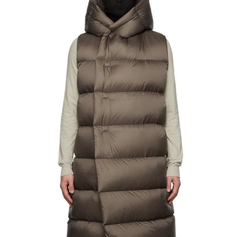 OEM Sleeveless Webbing Strap Down-filled Quilted Puffer Hooded Long Vest Men