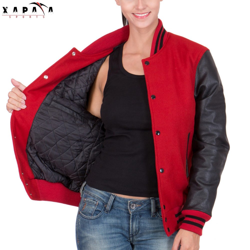 Wholesale Blank Varsity Women's Jackets Women's Varsity Jackets High Quality Women's Crop Baseball Jackets