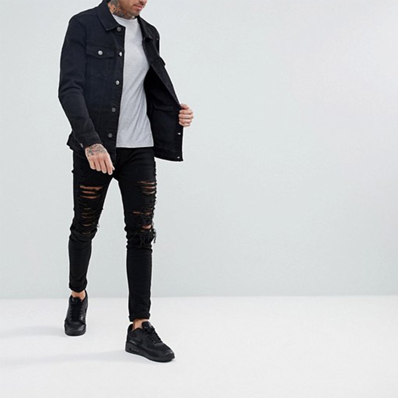 Factory Wholesale Custom High quality mens black denim jackets boys demin jacket