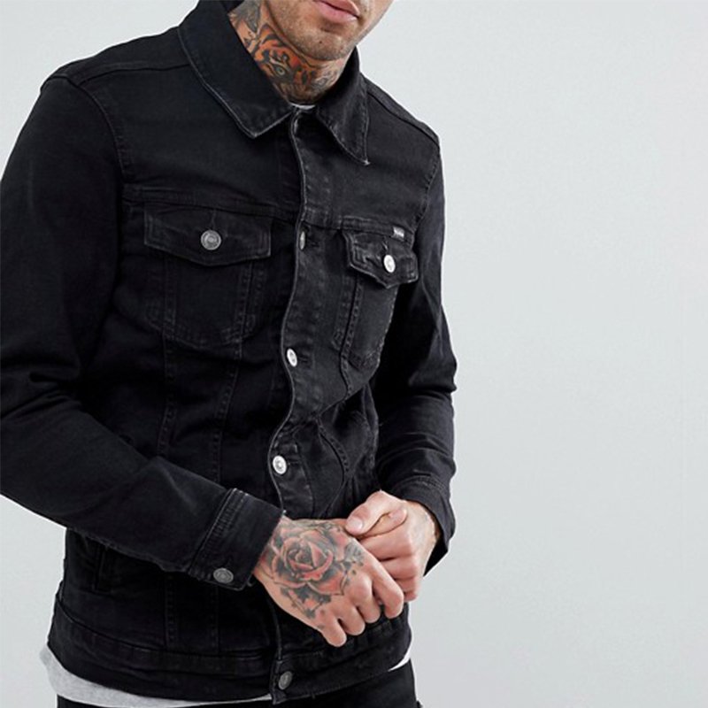 Factory Wholesale Custom High quality mens black denim jackets boys demin jacket