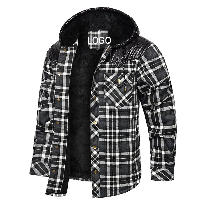 CARANFIER Men's Winter Plaid Puffer Jacket Hoodie Quilt Thermal Fashion Clothes New Design Thick Outwear Free LOGO OEM