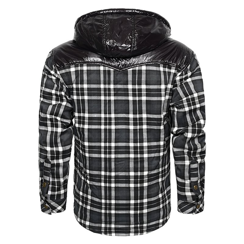 CARANFIER Men's Winter Plaid Puffer Jacket Hoodie Quilt Thermal Fashion Clothes New Design Thick Outwear Free LOGO OEM