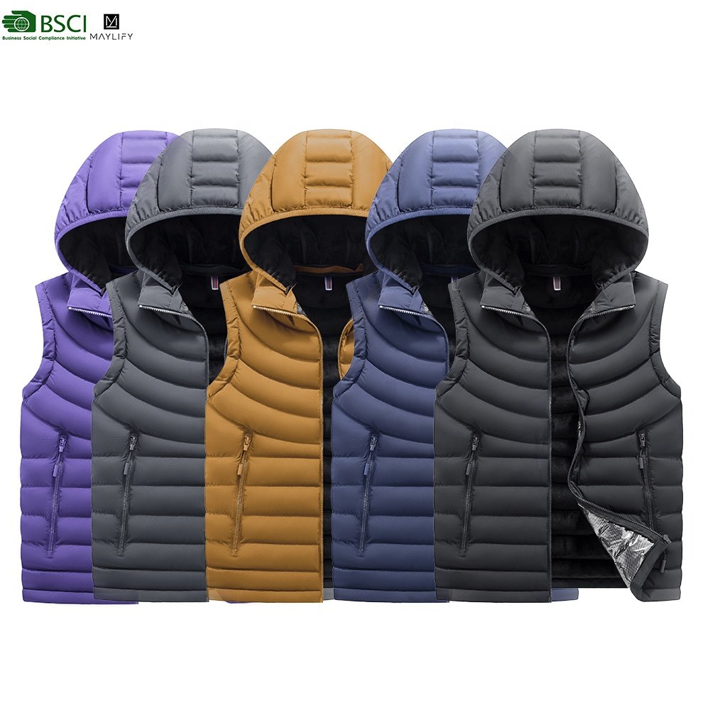 Wholesale Outdoor Custom Men's Sleeveless Bomber Puffer Coat Men's Jacket With Hood Winter Down Vest Jackets for Men
