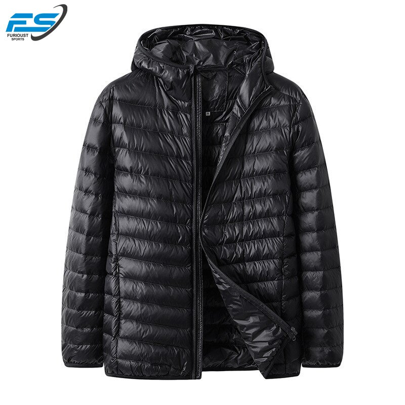 Men's Lightweight Water-resistant Packable Hooded Puffer Jacket Black Winter Jacket Casual for Winter Oversized 5XL 6XL 7XL 8XL