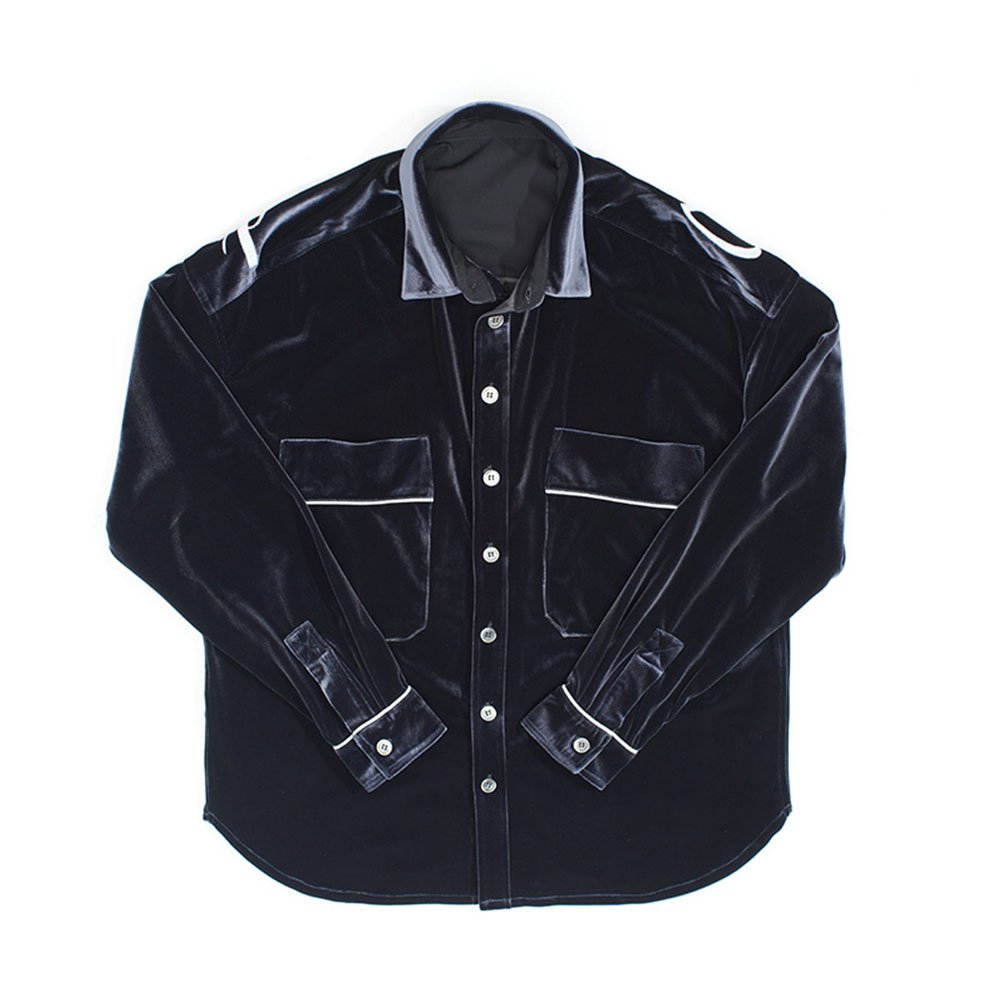 Custom men's velvet casual coat men's letter embroidery breast double pocket coat men's stack velour silk coat