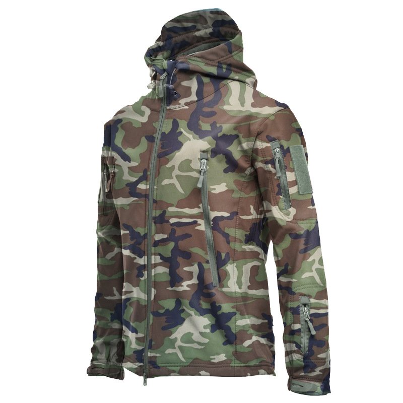 Men Winter Waterproof Fleece Coat Solid Color Breathable Outdoor Warm Work Jacket Hooded Men's Jacket Coat