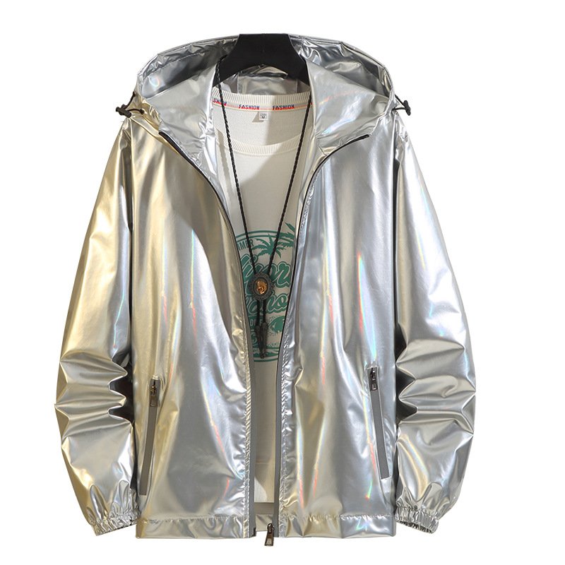 OEM Men's Windbreaker Jackets hooded hip-hop streetwear night shiny zipper Customized Full Reflective Jacket