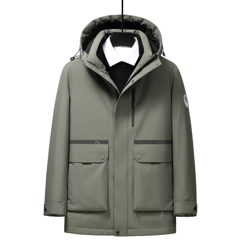 Men's Winter Casual Fashion Jacket New Style Zipper Hood Thickened Cold-Resistant Waterproof Logo Print Decoration Solid Pattern