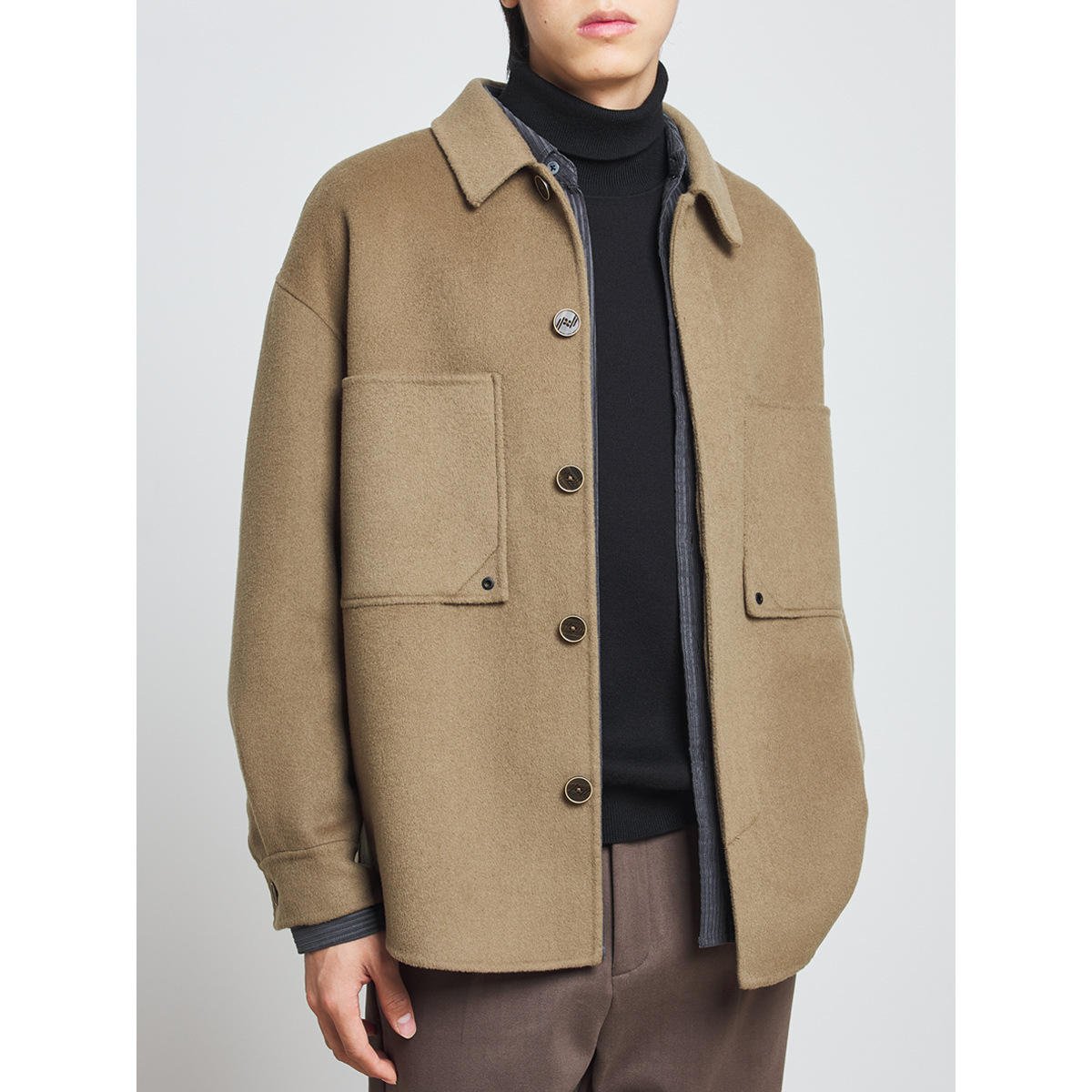 New Design Winter Spring Men's Wool Jacket Simple Lapel Double -faced Casual Wear Men's Jacket