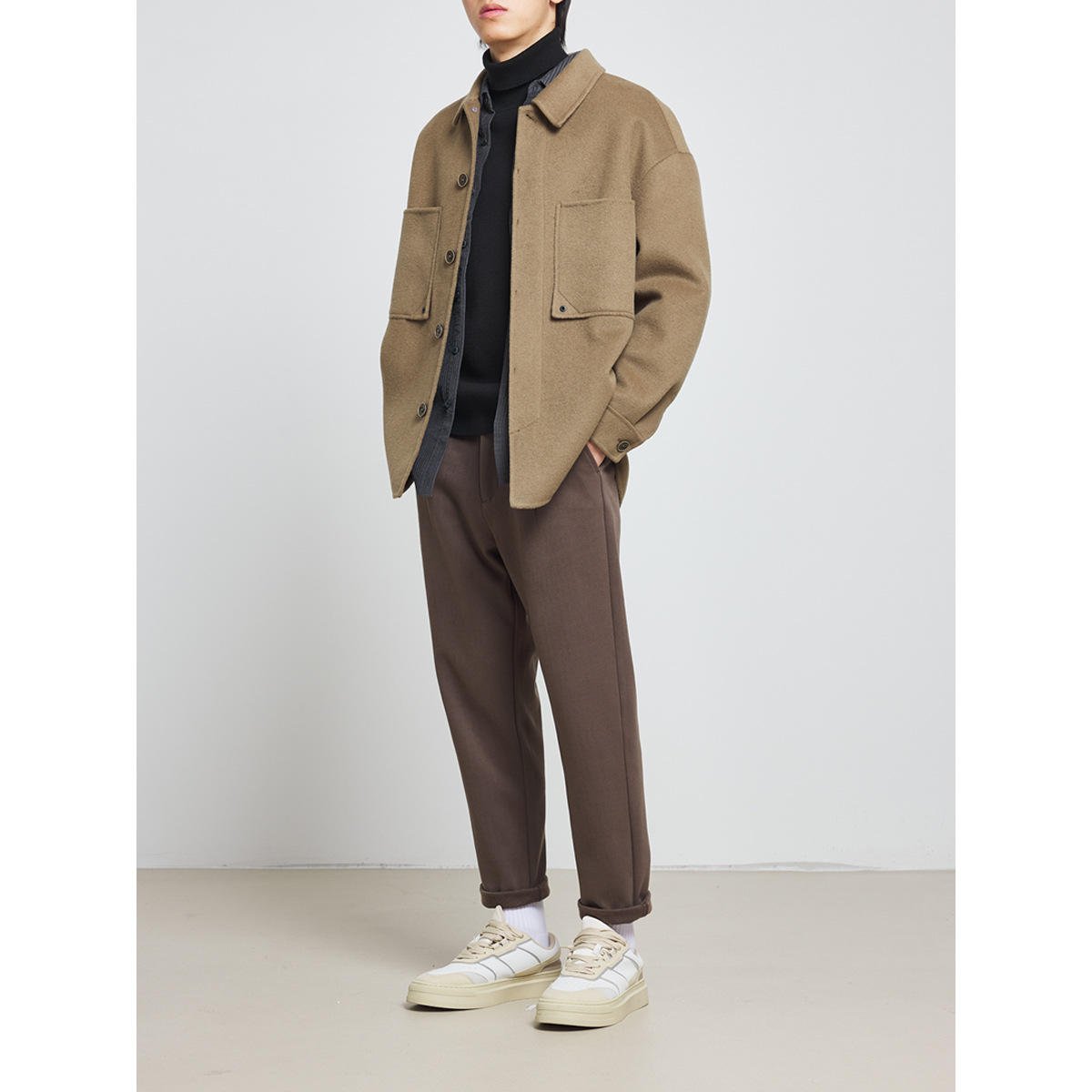 New Design Winter Spring Men's Wool Jacket Simple Lapel Double -faced Casual Wear Men's Jacket