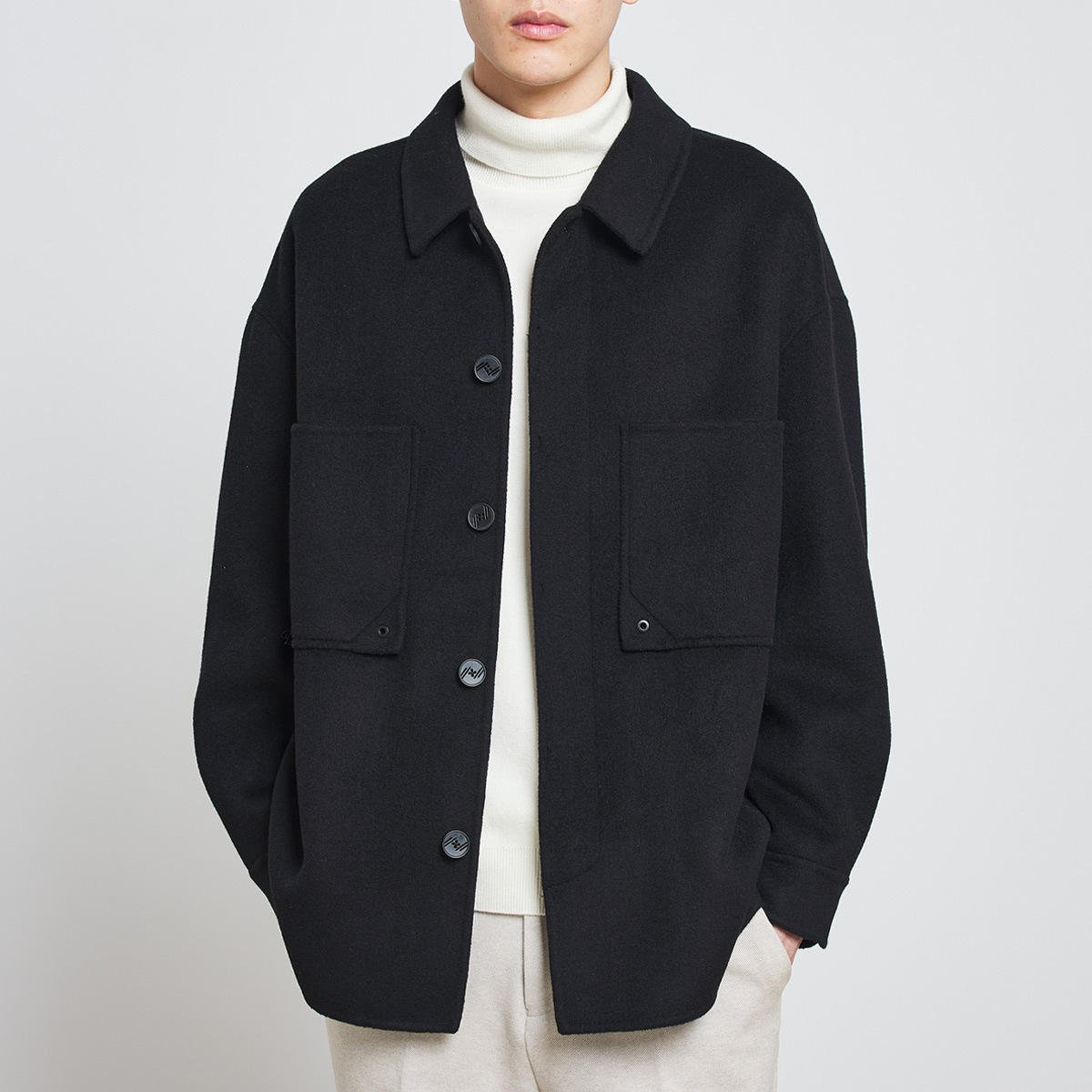 New Design Winter Spring Men's Wool Jacket Simple Lapel Double -faced Casual Wear Men's Jacket