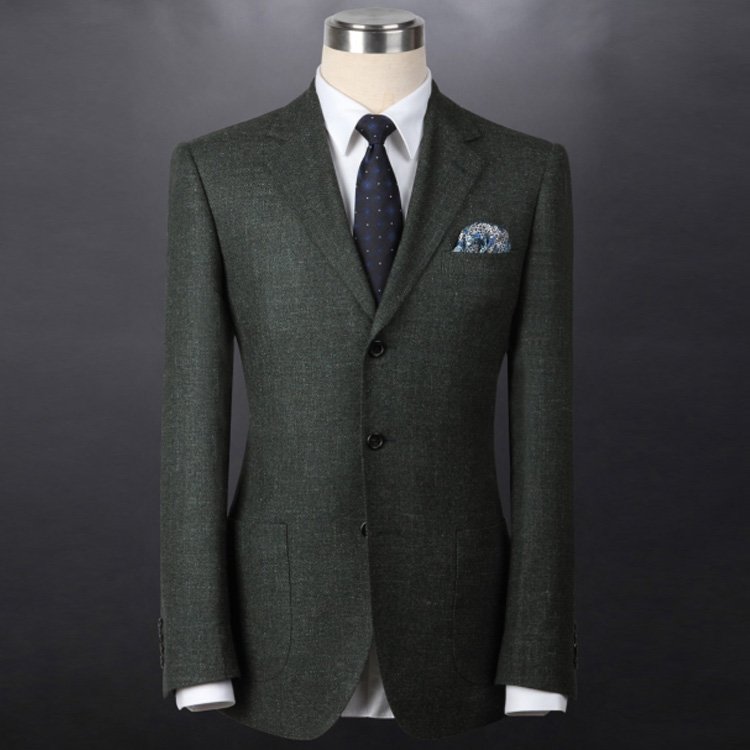 Super 150's wool cashmere Notch Lapel dark green three buttons half-canvas blazer Men's new style business jacket