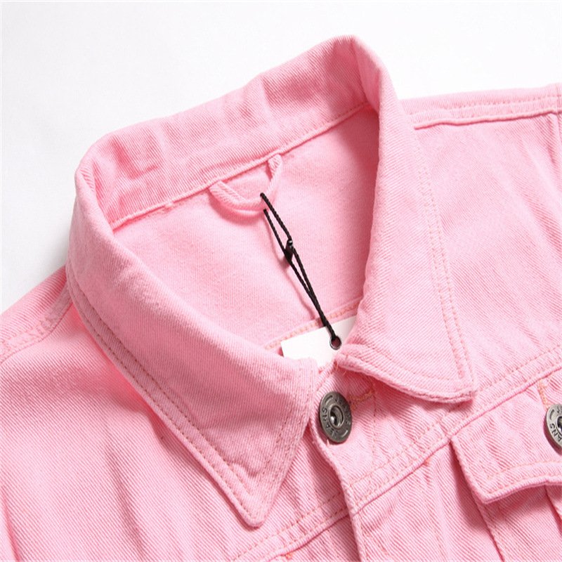 OEM ODM Custom Fashion Trendy Men Spring Clothing Men's Denim Jacket Hot Sale Plus Size Pink Denim Jacket Coat For Men