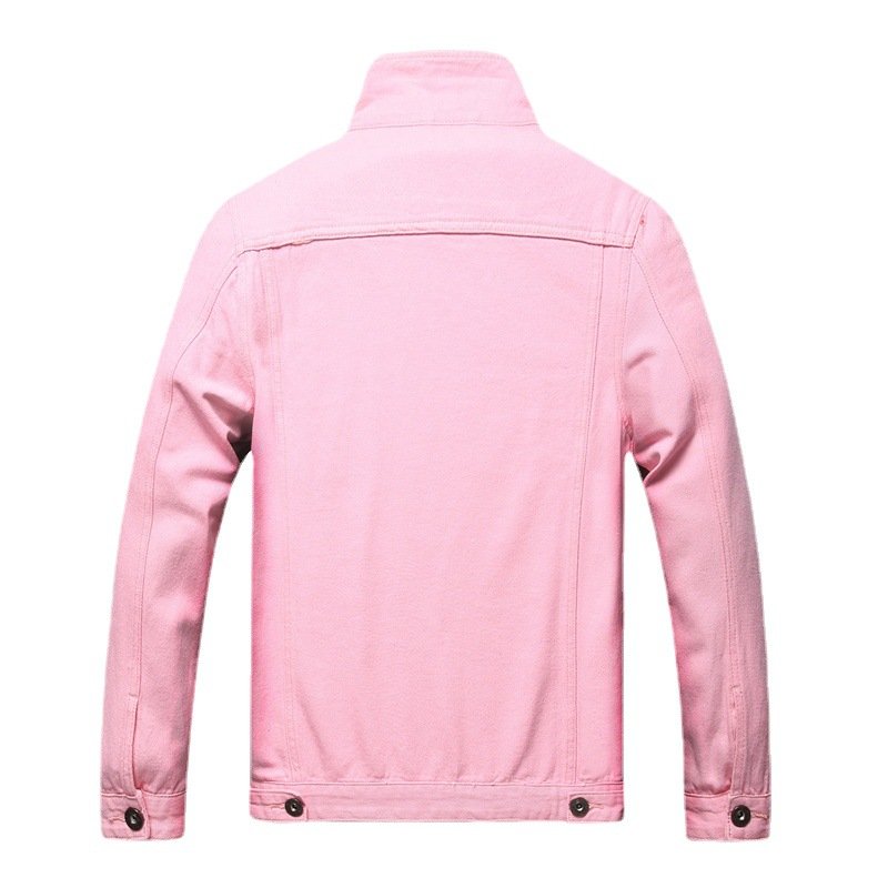 OEM ODM Custom Fashion Trendy Men Spring Clothing Men's Denim Jacket Hot Sale Plus Size Pink Denim Jacket Coat For Men