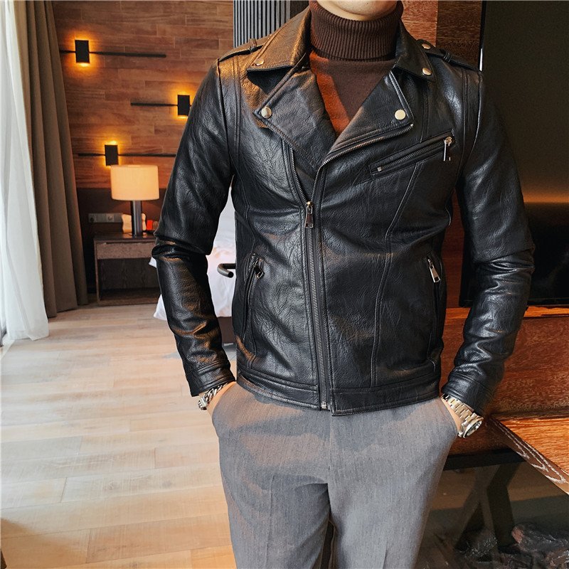 2024 high-quality men's clothing tight leather jacket men motorbike jacket trend slim PU leather jackets