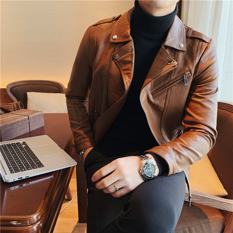 2024 high-quality men's clothing tight leather jacket men motorbike jacket trend slim PU leather jackets