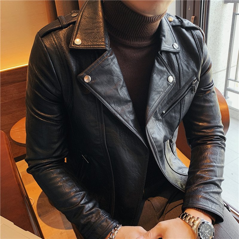 2024 high-quality men's clothing tight leather jacket men motorbike jacket trend slim PU leather jackets