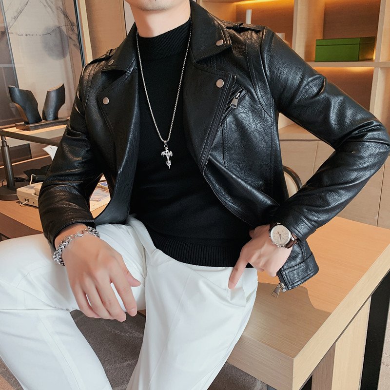 2024 high-quality men's clothing tight leather jacket men motorbike jacket trend slim PU leather jackets